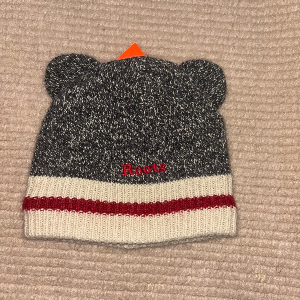 Roots Kids Charcoal and Cream Bear Ear Hat